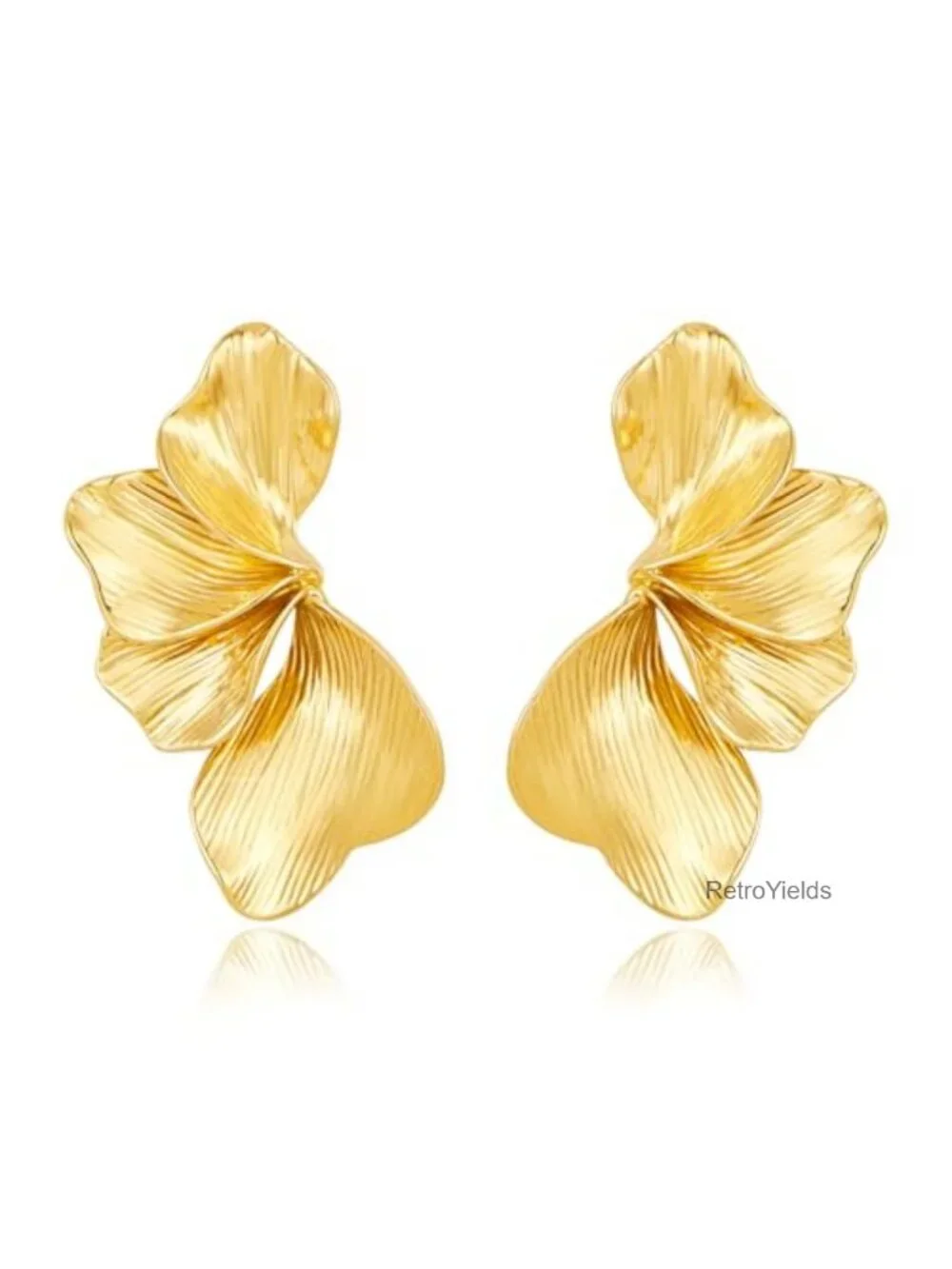 Gold Plated Flower Stud Earrings Women's Textured Floral Drop Earrings